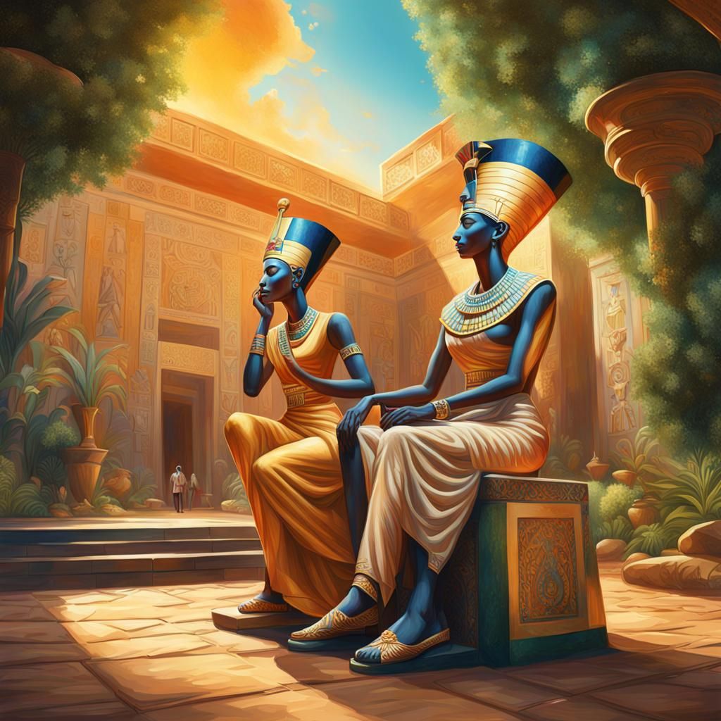 Akhenaten and Nefertiti in a Palace Garden