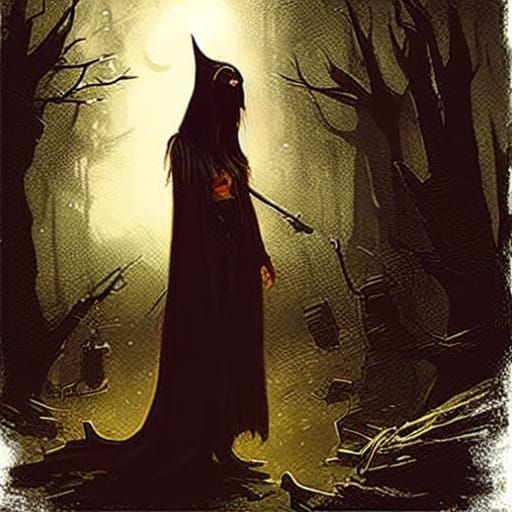 Sinister Witch with Headdress in Fantasy Art Style
