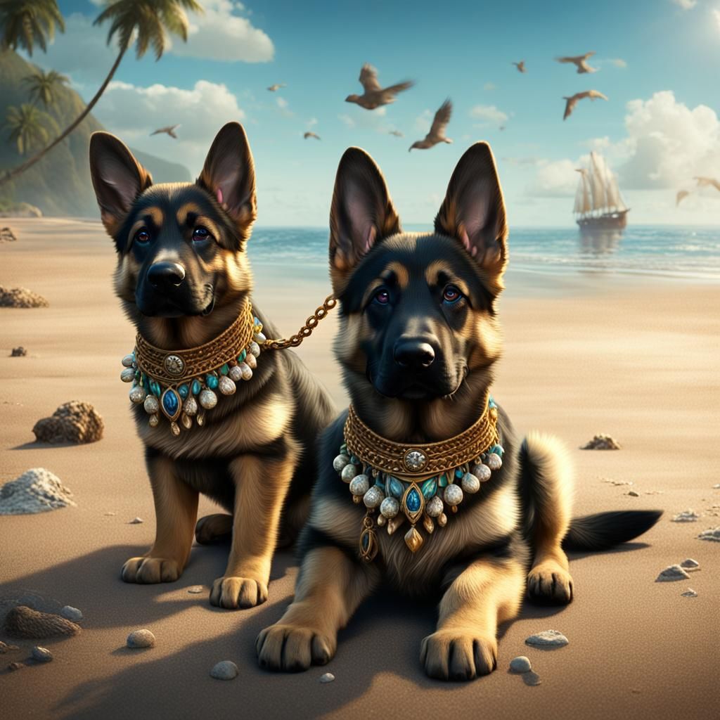 German Shepherd Puppy at the Beach: Fantasy Concept Art
