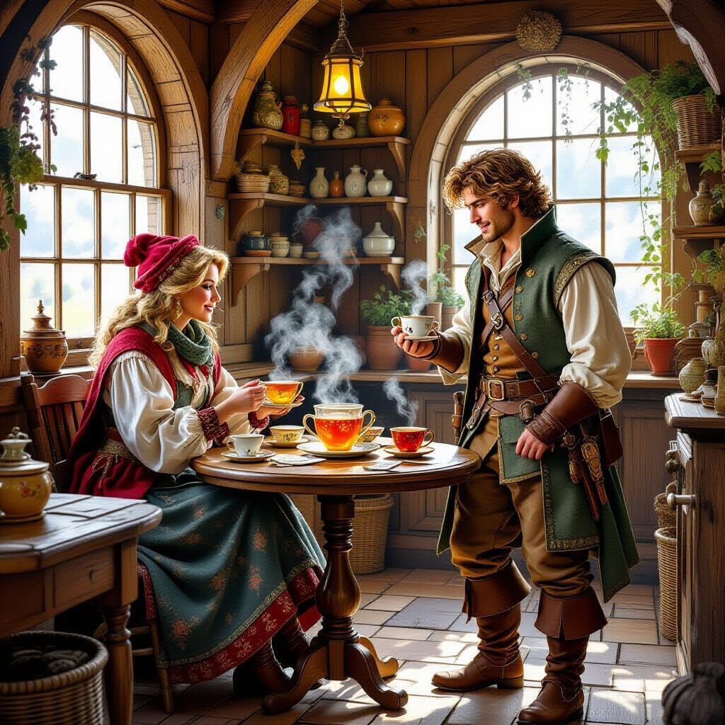 Enchanted Tea Shop Scene in Whimsical Style