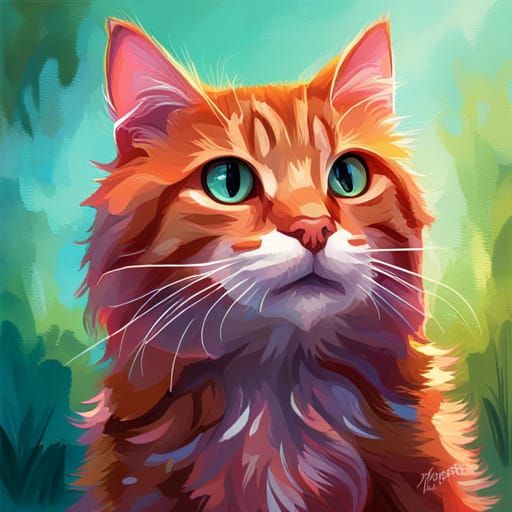 Cat Portrait in Impressionist Style, Detailed and Vibrant