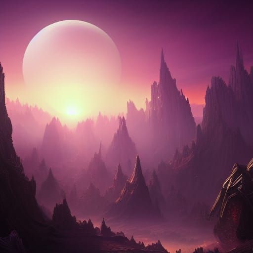 Fantastical Purple Sun in Detailed Digital Painting