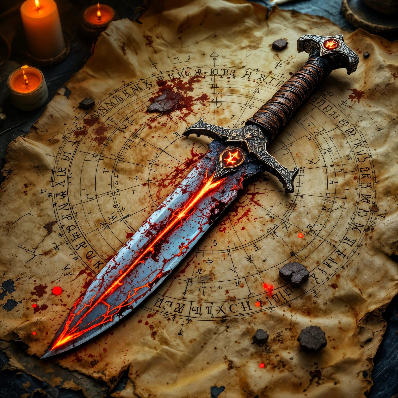 Cursed Dagger with Glowing Runes and Dark Energy