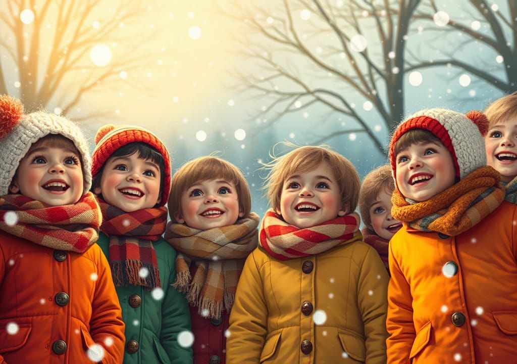 Children's Winter Wonderland: A Nostalgic Illustration