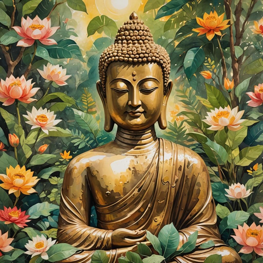 Serene Buddha Portrait in Impressionist Style