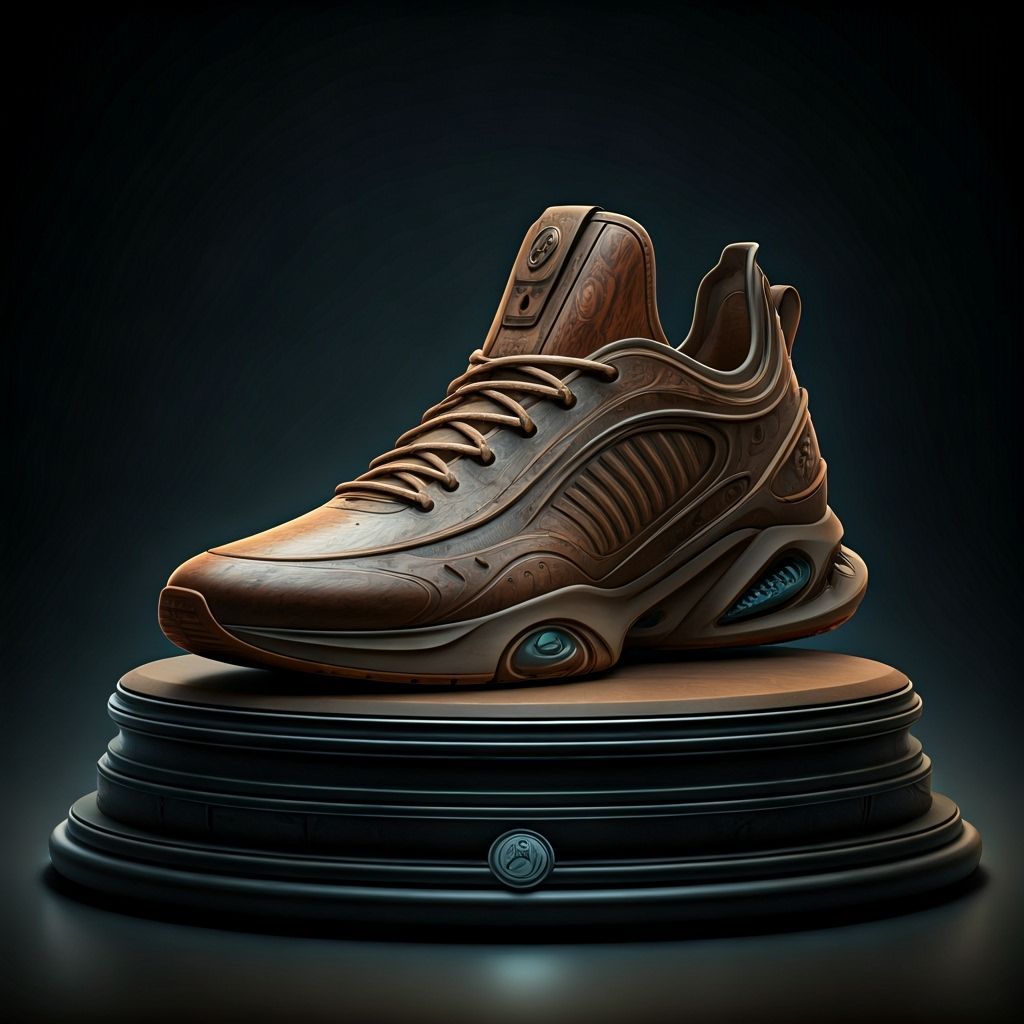 Futuristic Sneaker Sculpture with Wood and Resin
