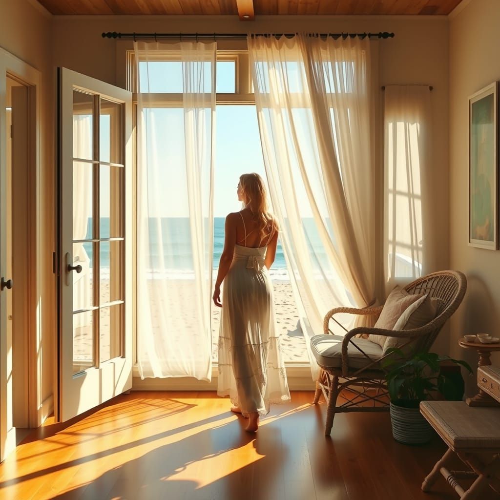 Sunlit Beach Bungalow in Impressionist Style