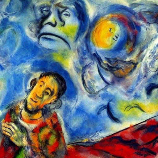 Expressionist Oil Painting of Figure on Precipice