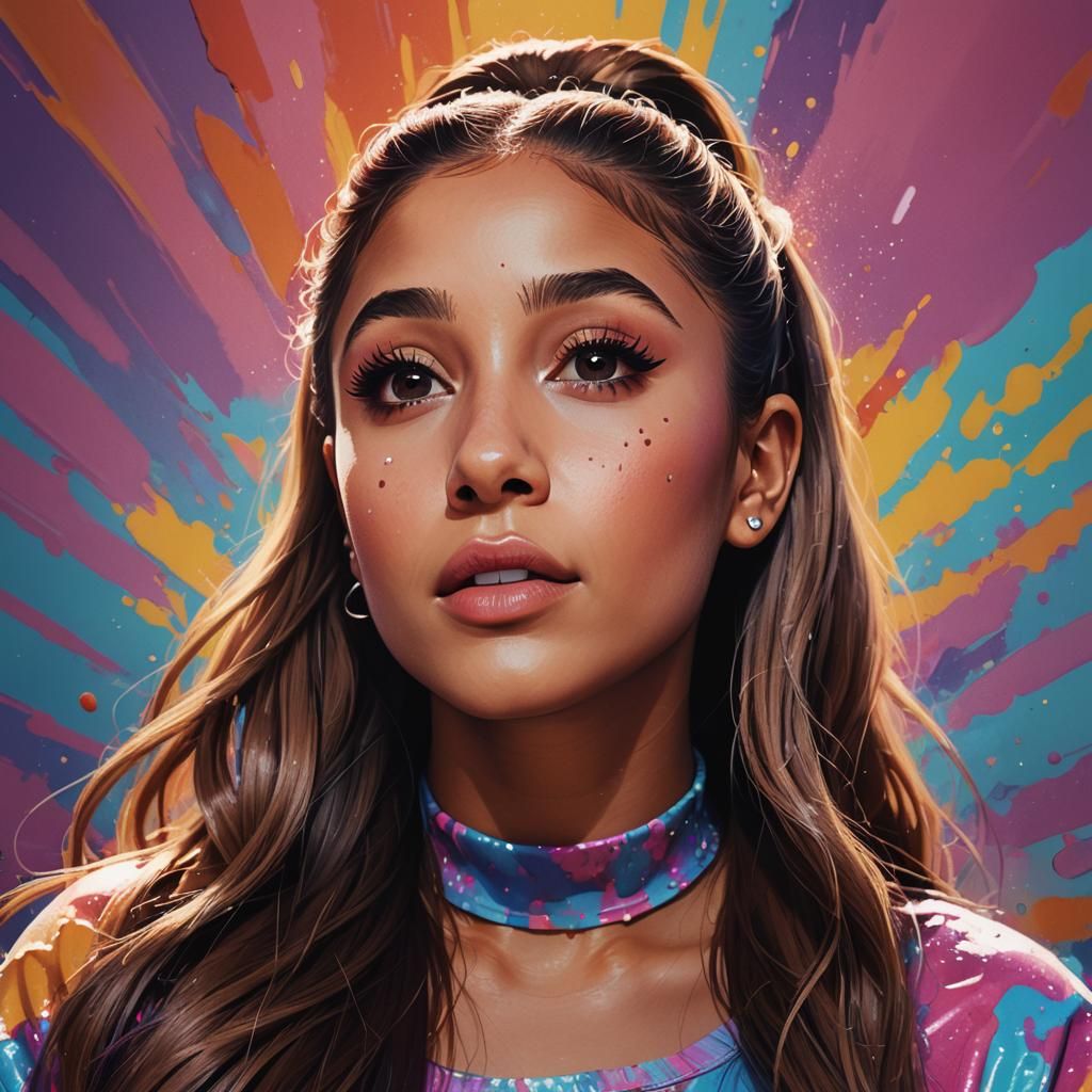 Ariana Grande Hyperrealistic Portrait in Splash Art Style