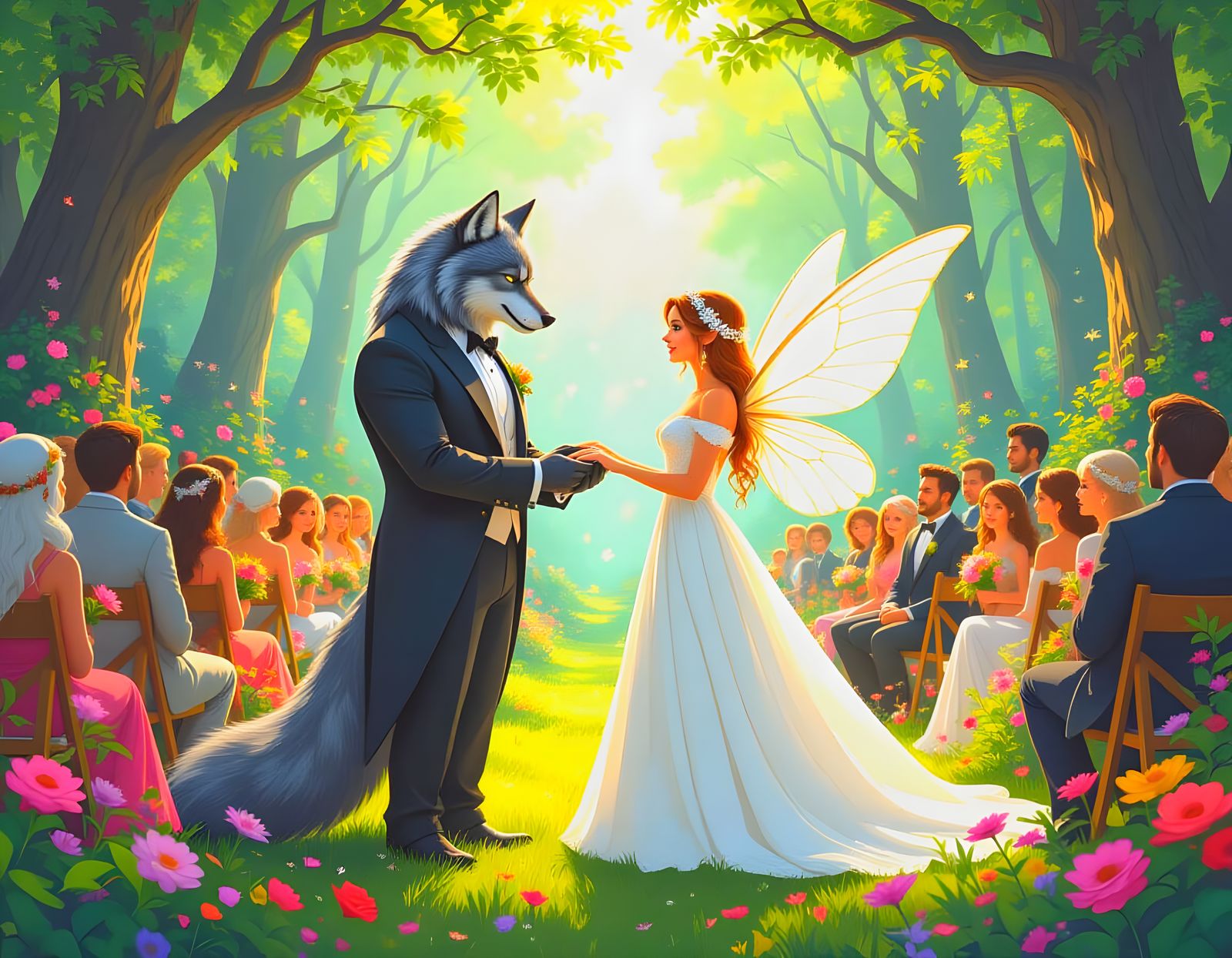Werewolf and Fairy Wedding in Lush Forest
