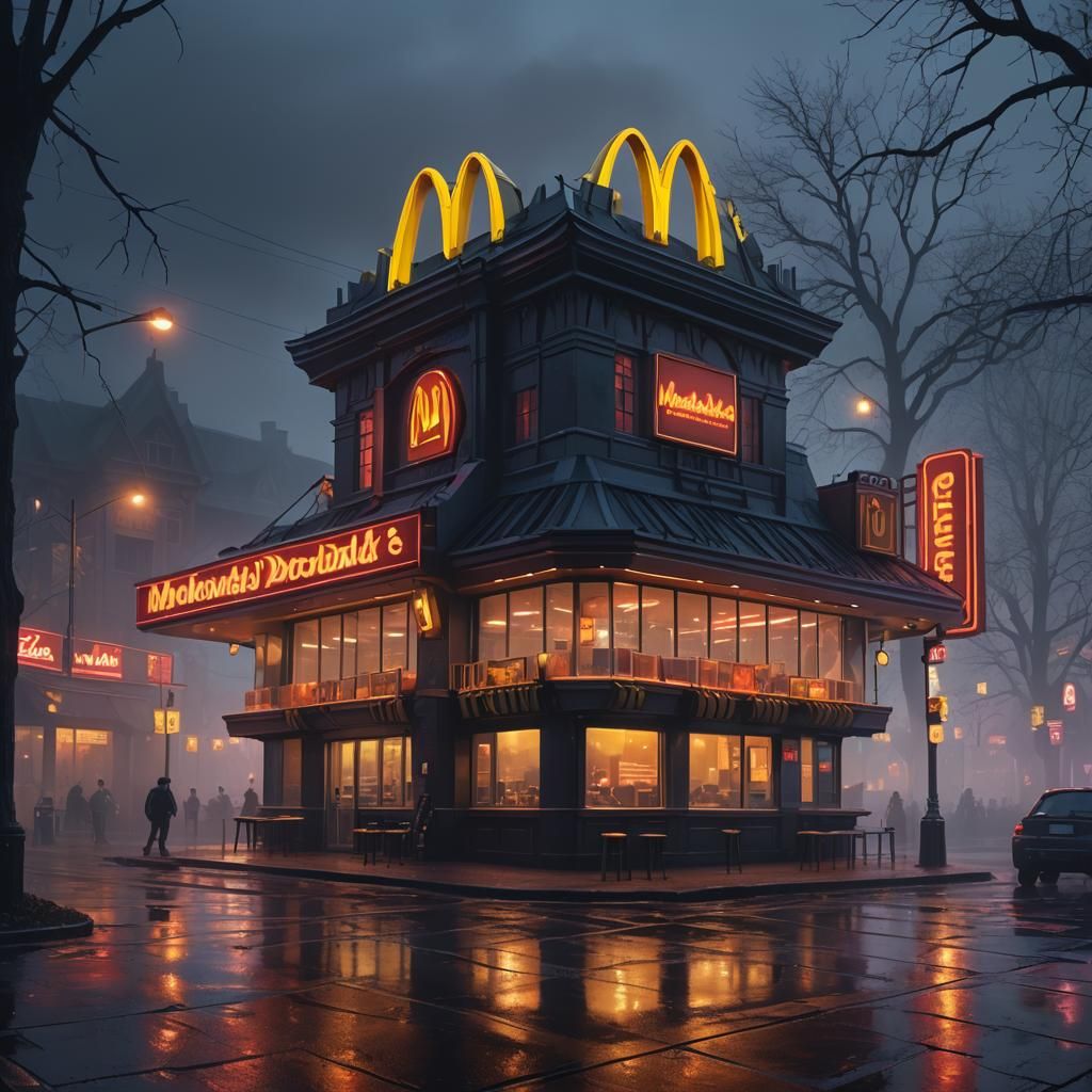 Enchanted McDonald's with Knives: Dark Fantasy Concept Art