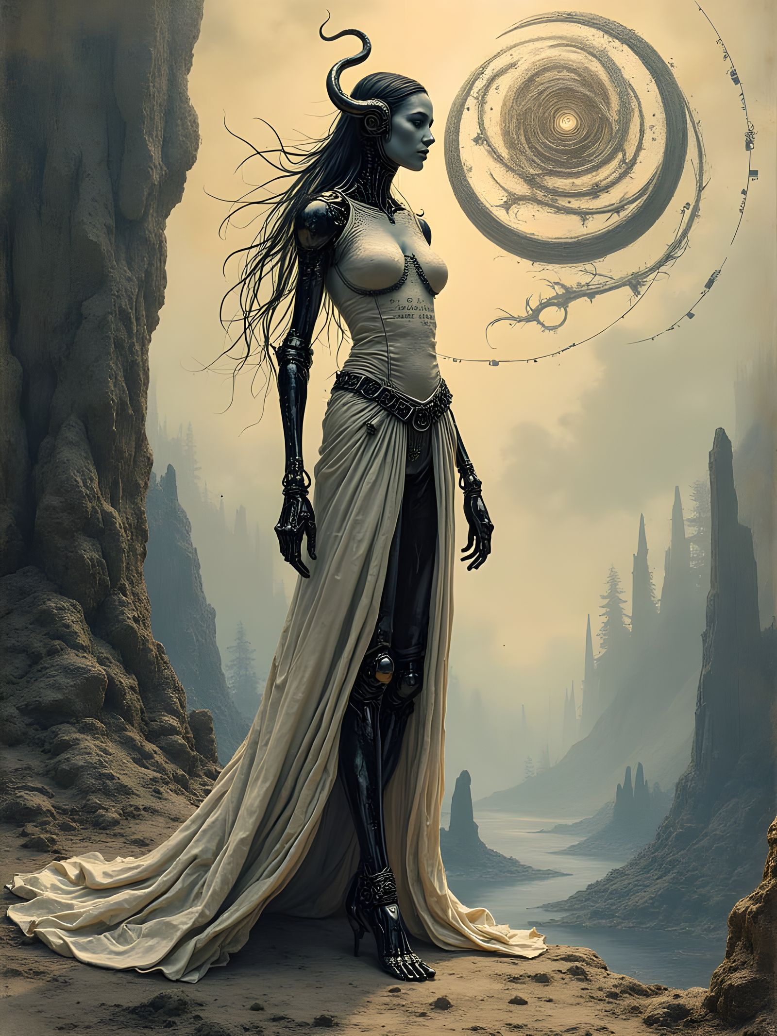 Biomechanical Goddess Between Worlds: Surreal Art