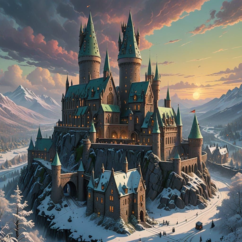 Hogwarts Winter Wonderland in Fantasy Concept Art