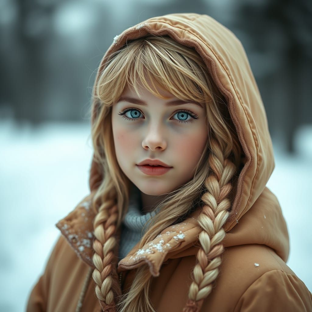 Beautiful Girl in Winter Hooded Jacket