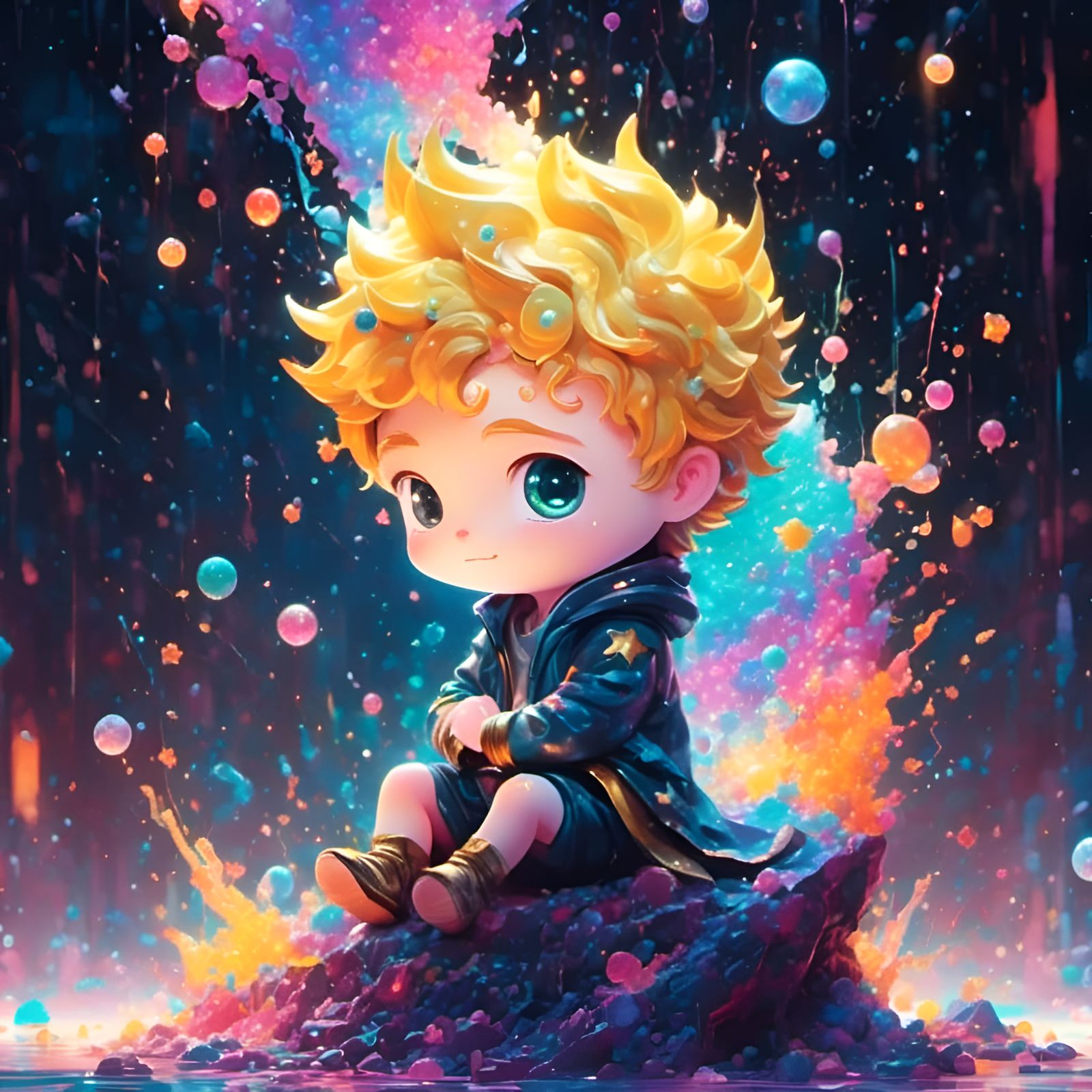 Magical Chibi Prince in Cosmic Starscape