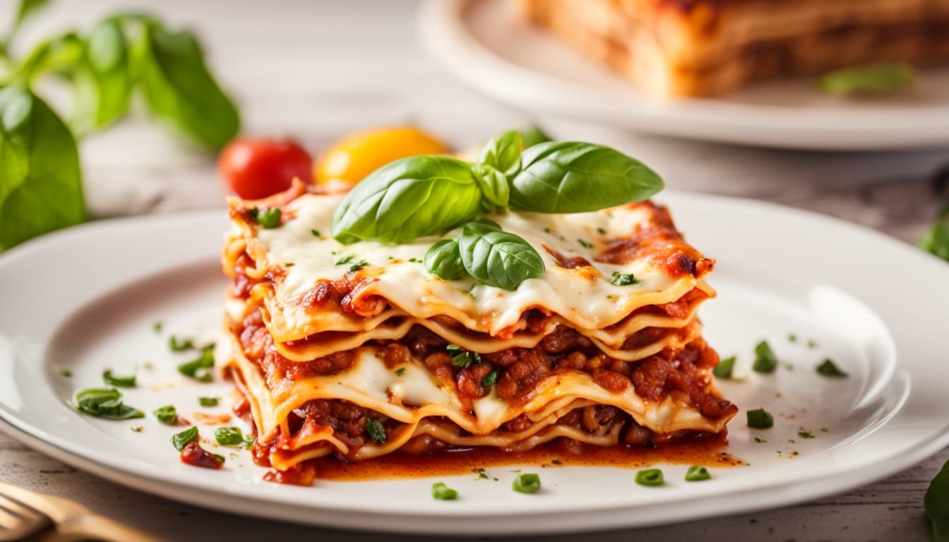 Macro Food Photography: Lasagna with Basil and Golden Crust