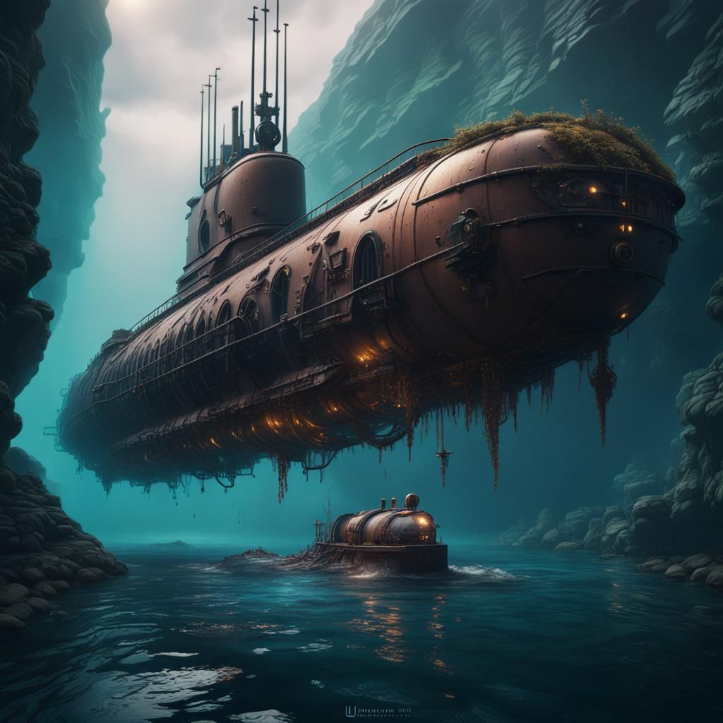 Fantastical Submarine Matte Painting in Deep Color