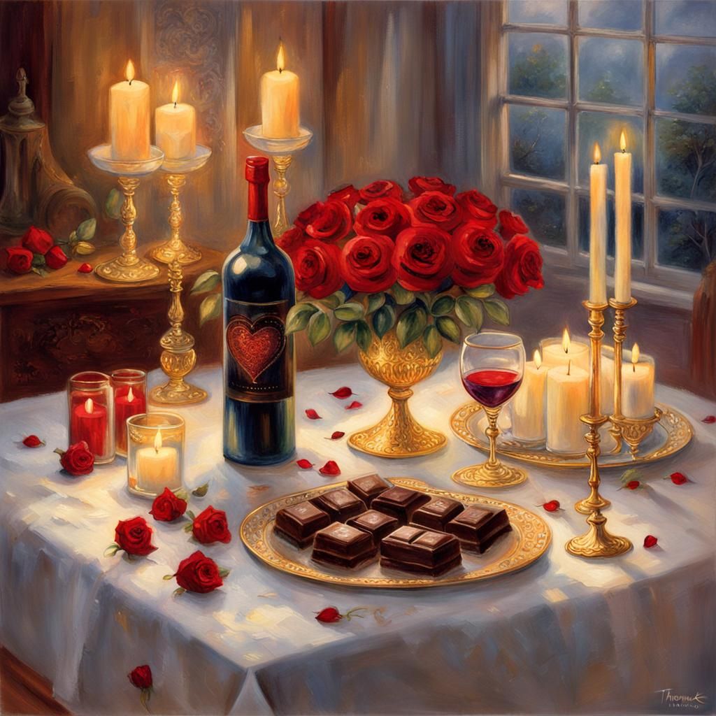 Romantic Valentine's Wine and Roses Fantasy