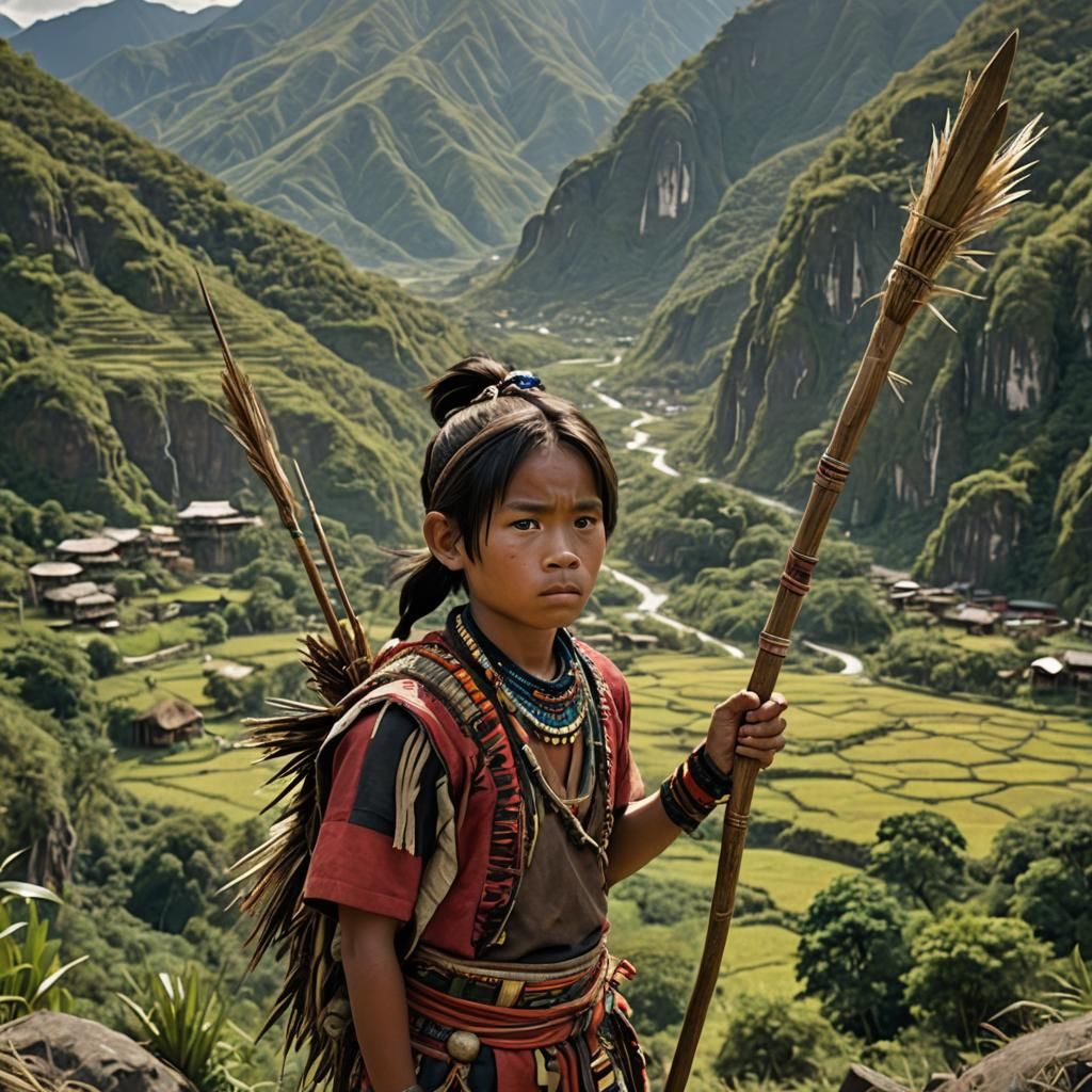 Young Igorot Boy in Mountain Landscape