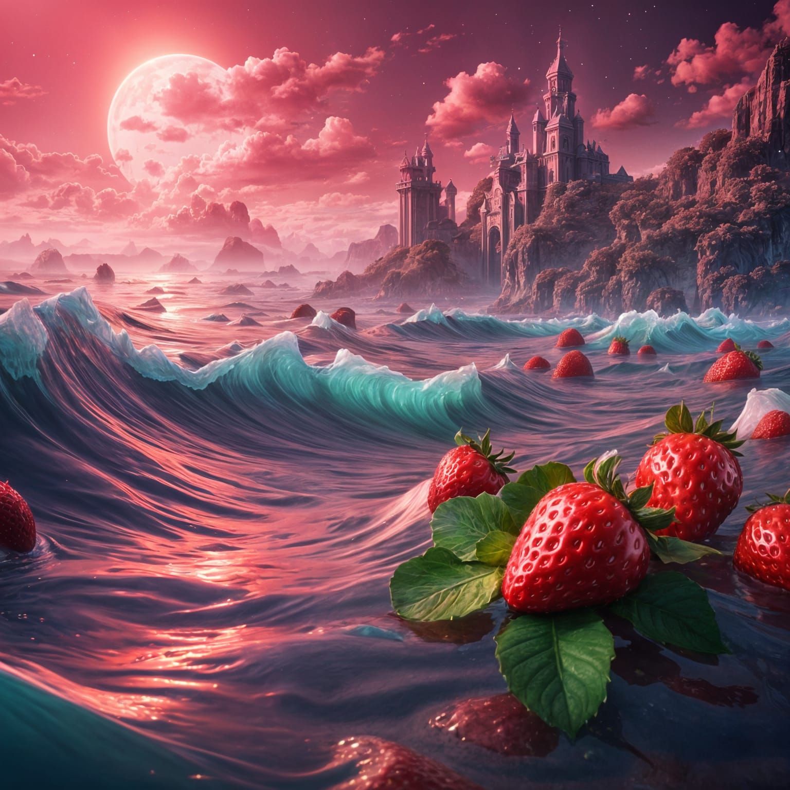 Strawberry Milk Sea: Detailed Matte Painting
