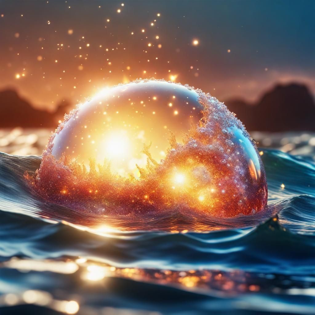 Ocean Galaxy in Crystal Waves with Bokeh