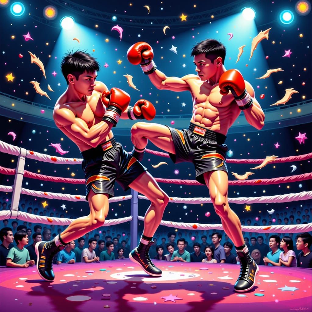 Muay Thai Fighter in Neon Bangkok, Cyberpunk Style