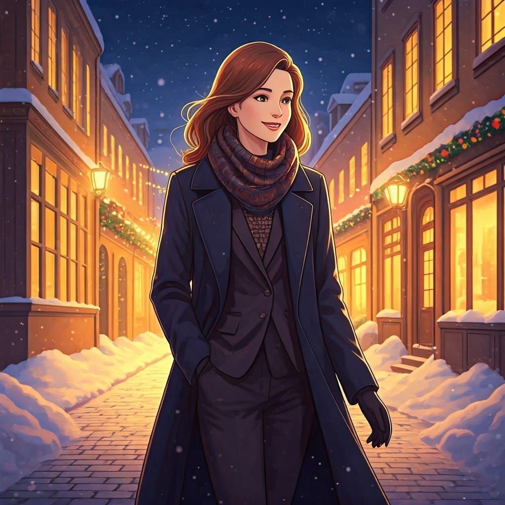 Elegant Christmas Wanderer in Japanese Anime Style