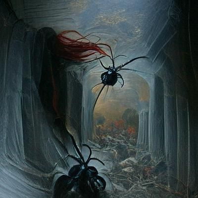 Giant Black Widow Spider in Dark Fantasy Style