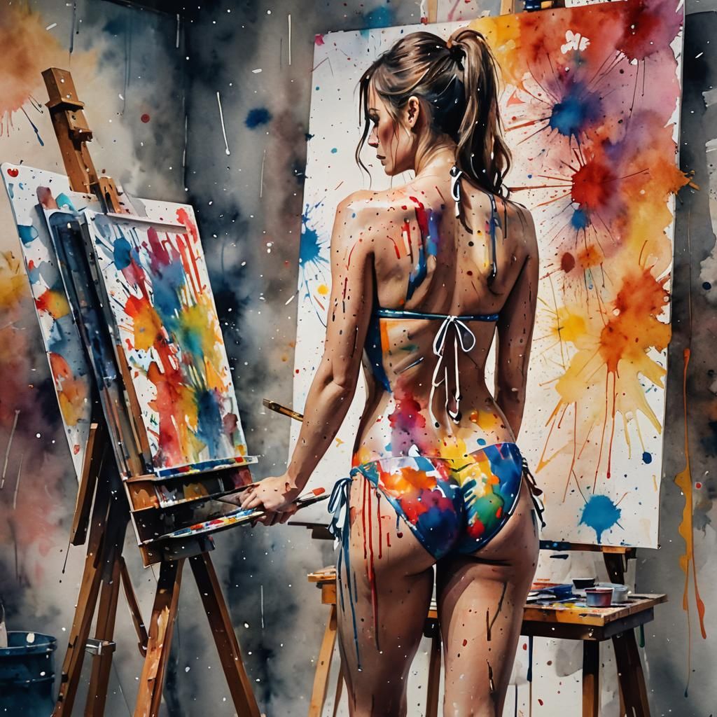 Watercolor Artist at Easel, Digital Art