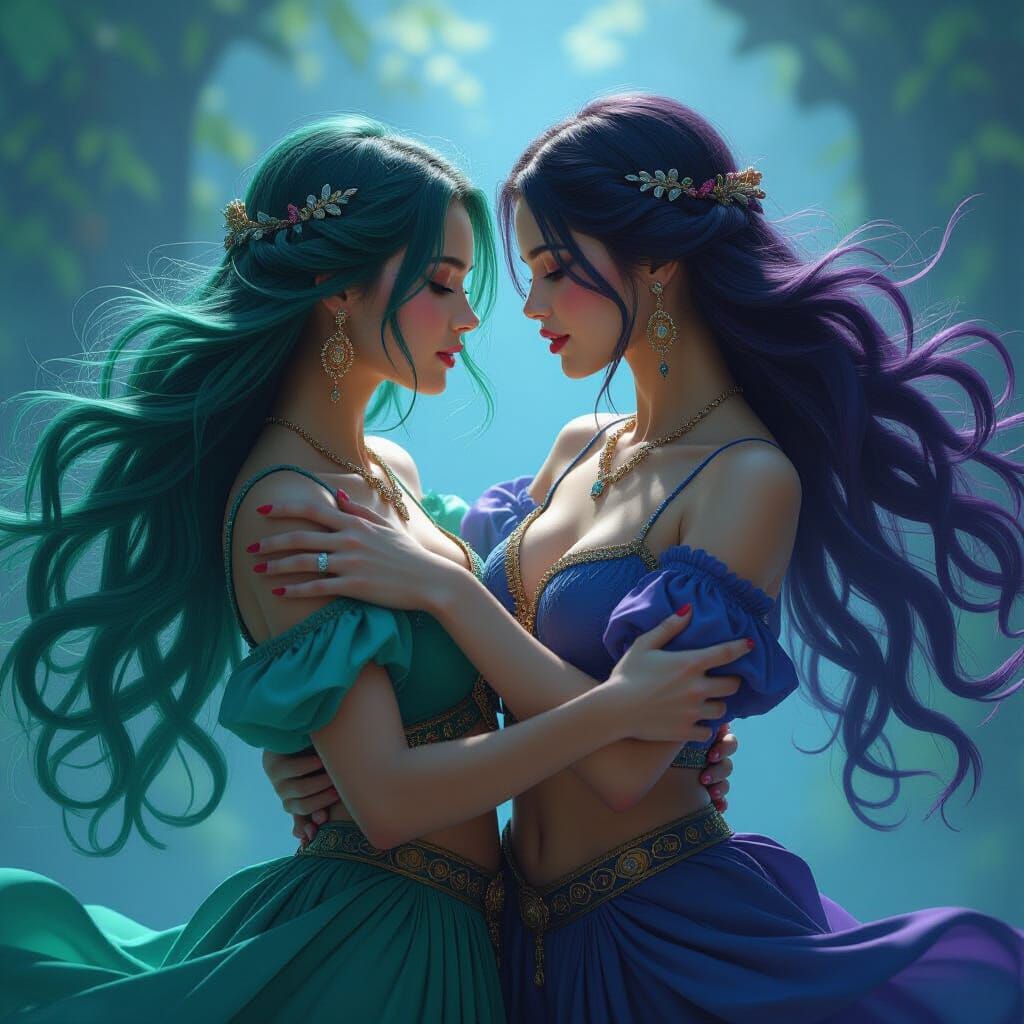 Hyper-Realistic Poster: Women Dancing with Flowing Hair