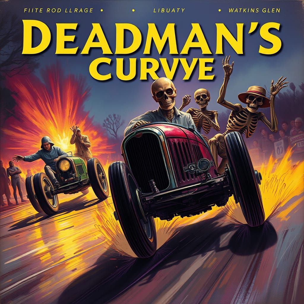 Vintage Road Race Magazine Cover in Dark Fantasy Style