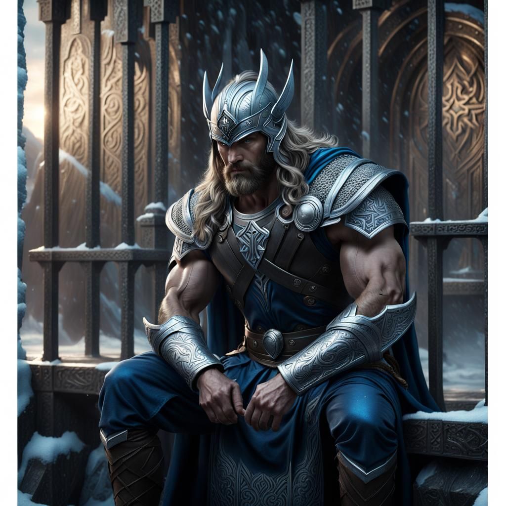 Thor-like Paladin in Silver Armor, Hyperrealistic Art