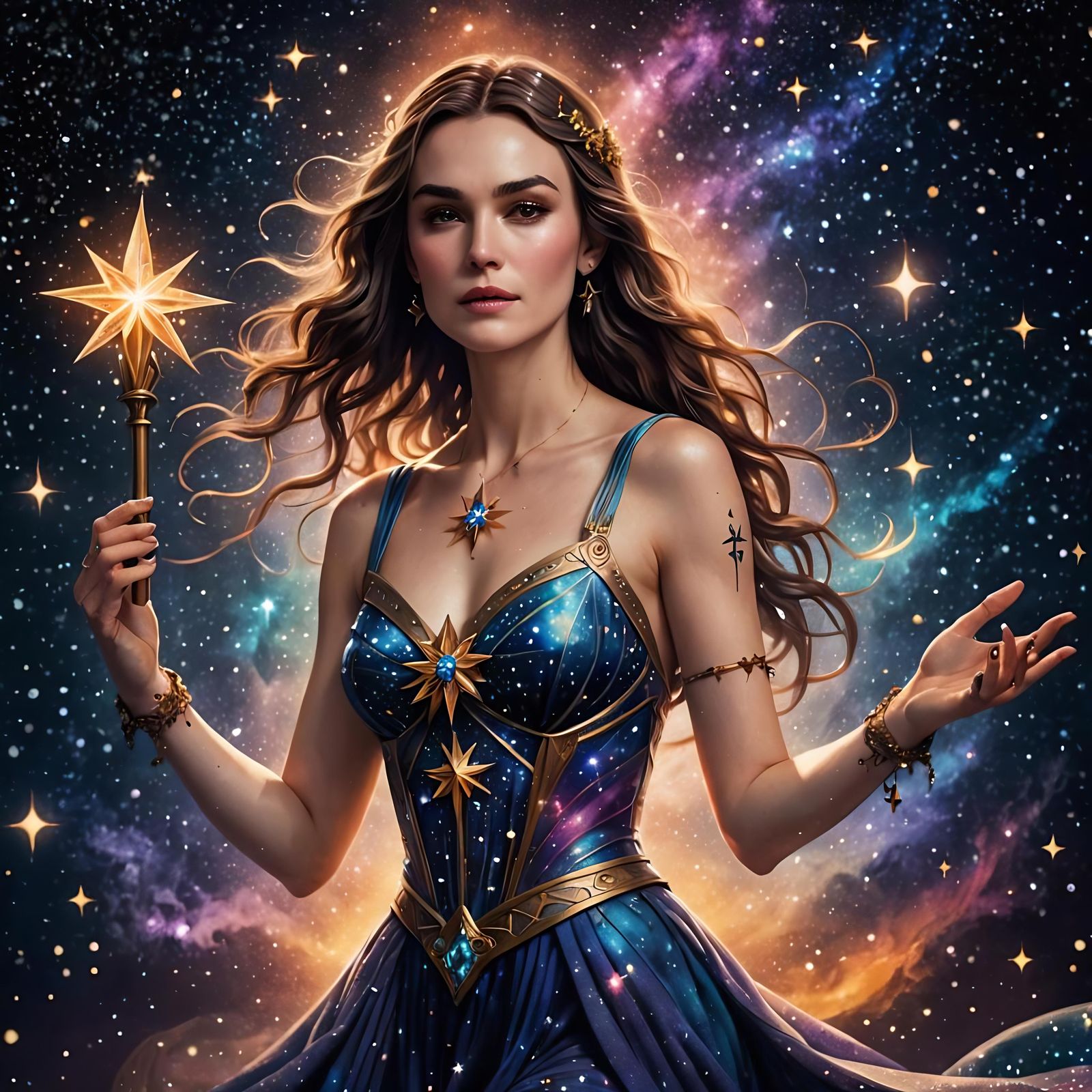 Star Goddess with Zodiac Tattoo in Ethereal Fantasy Art