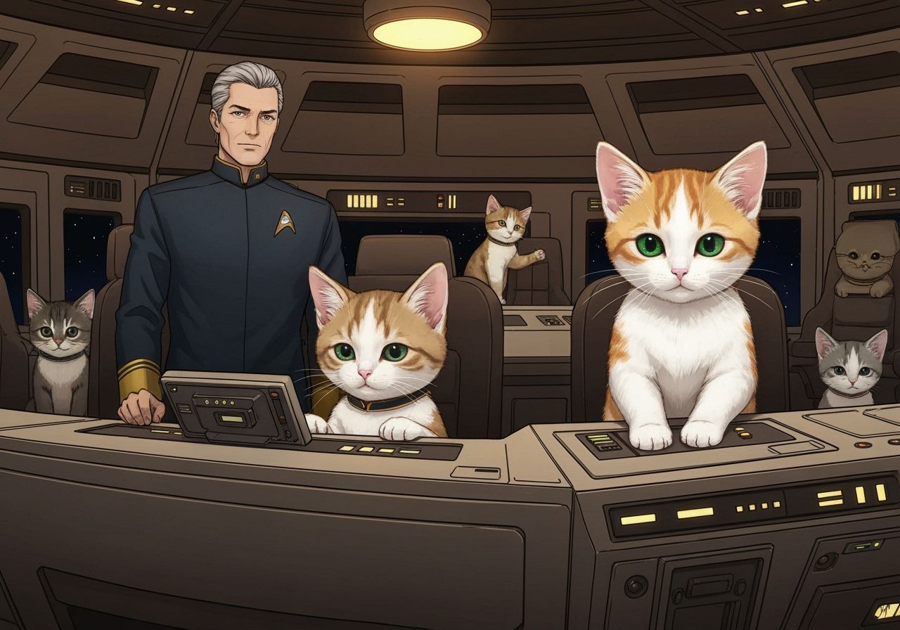 Kittens Crew Starship USS Catnip in Anime Style
