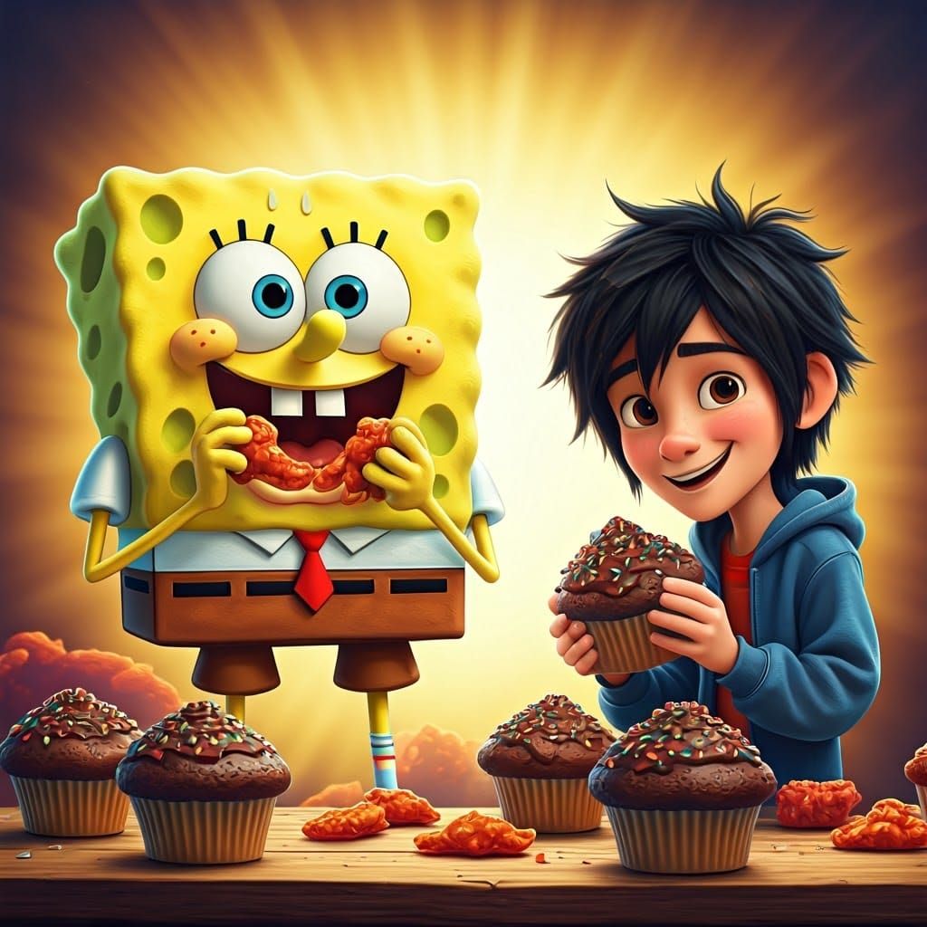 Spongebob and Hiro Indulge in Spicy and Sweet Treats