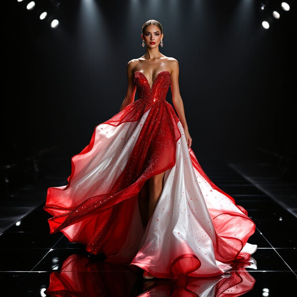 High-Fashion Model in Coca-Cola Inspired Couture