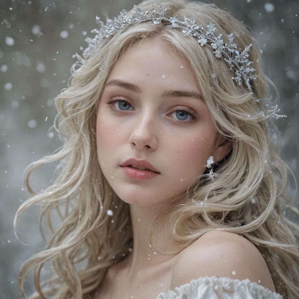 Princess in Dreamlike Snowfall as Watercolor Painting