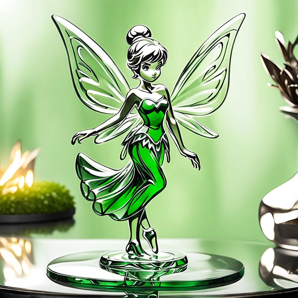 Green Glass Tinkerbell Figurine on Stand