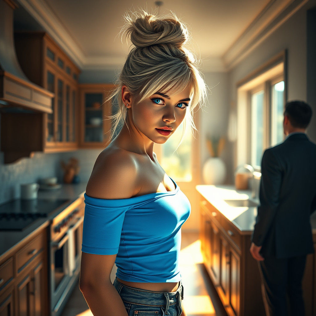 Intriguing Woman in Kitchen, Fantasy Concept Art