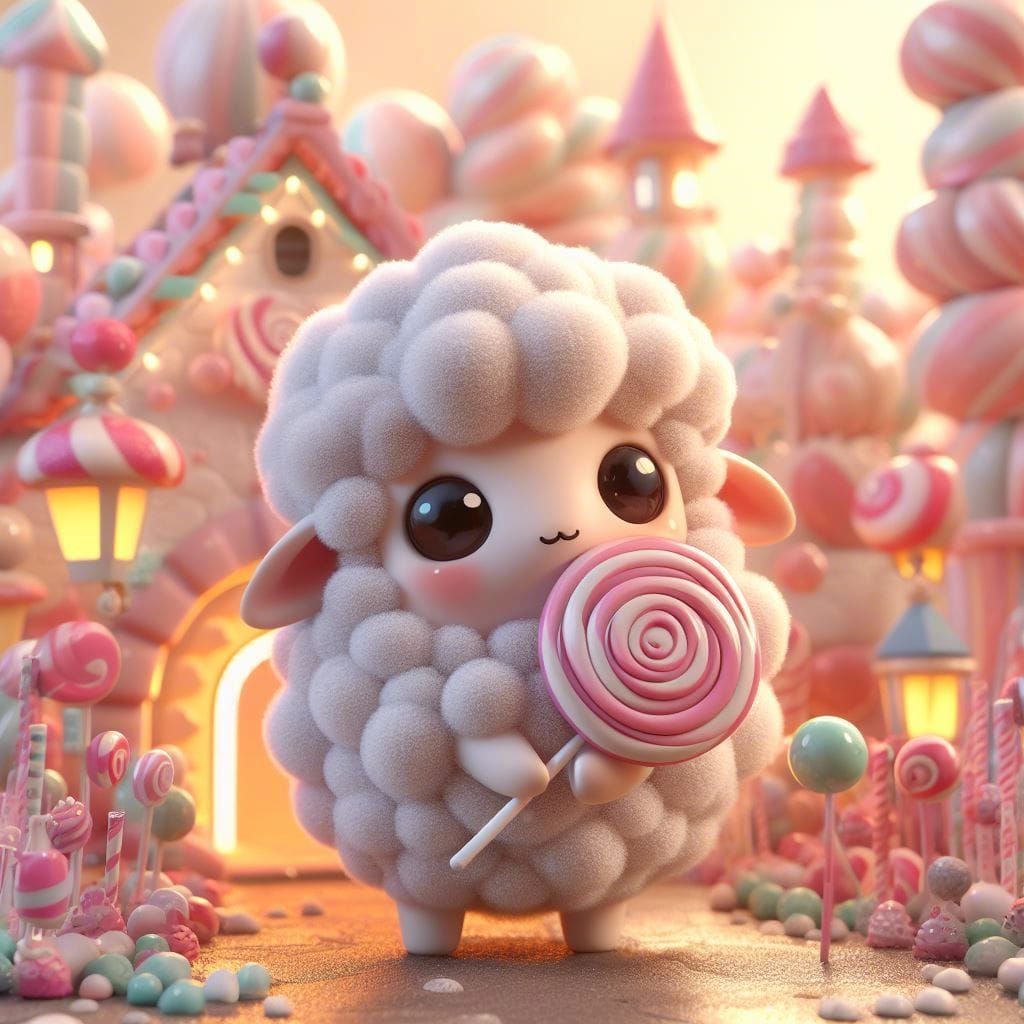 Adorable Cotton Candy Sheep in Candy Wonderland