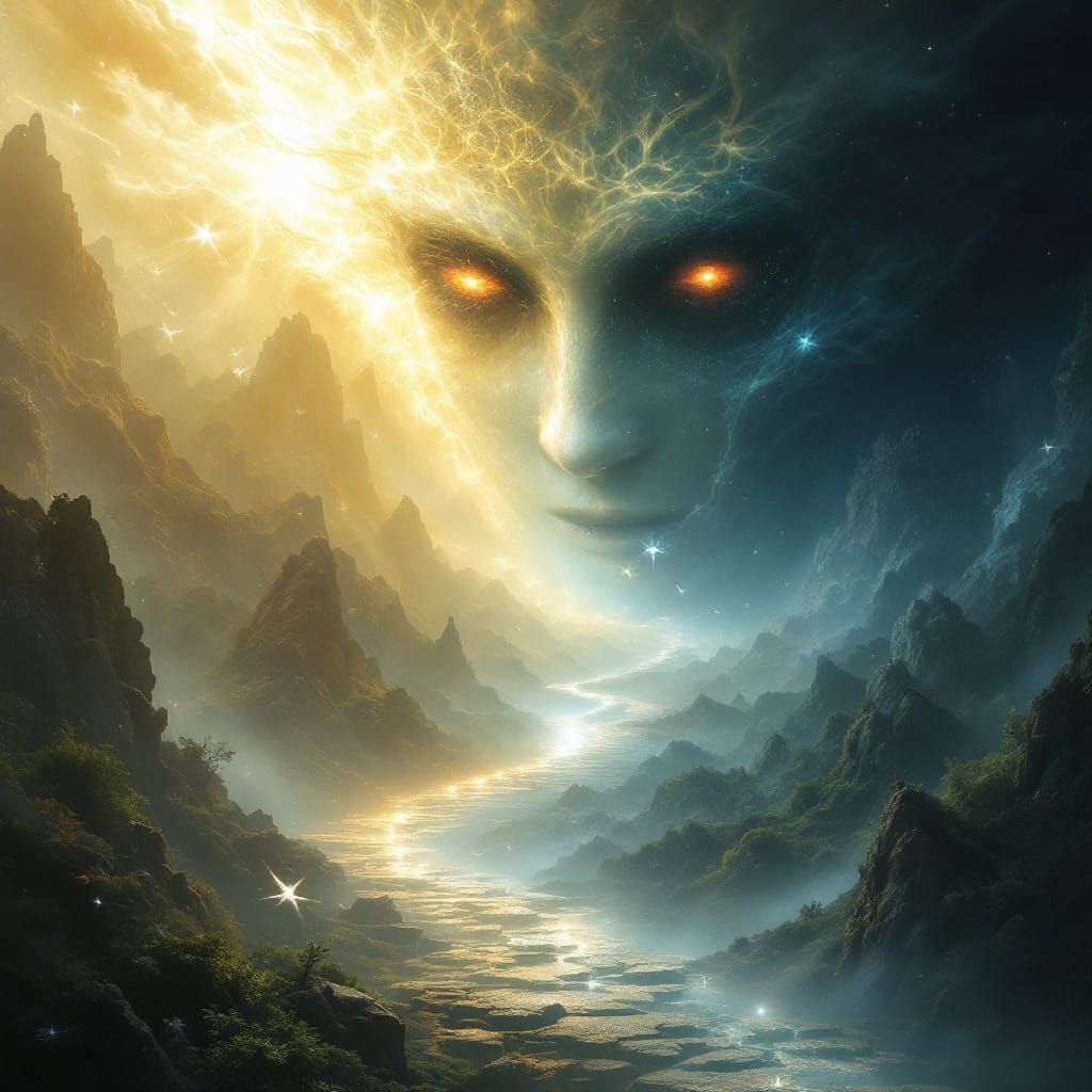 Cosmic Balance of Radiant Light and Dark Majesty