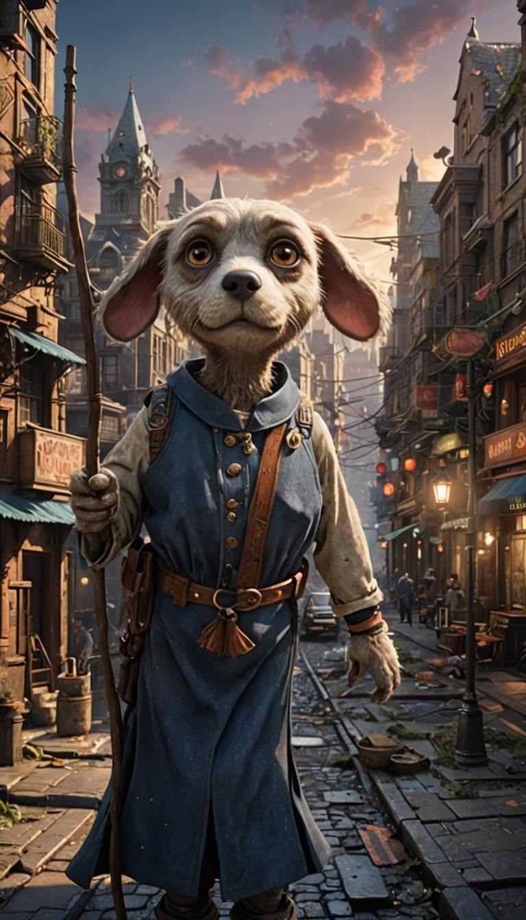 Fantastical Figure in 1920s Cityscape, Matte Painting