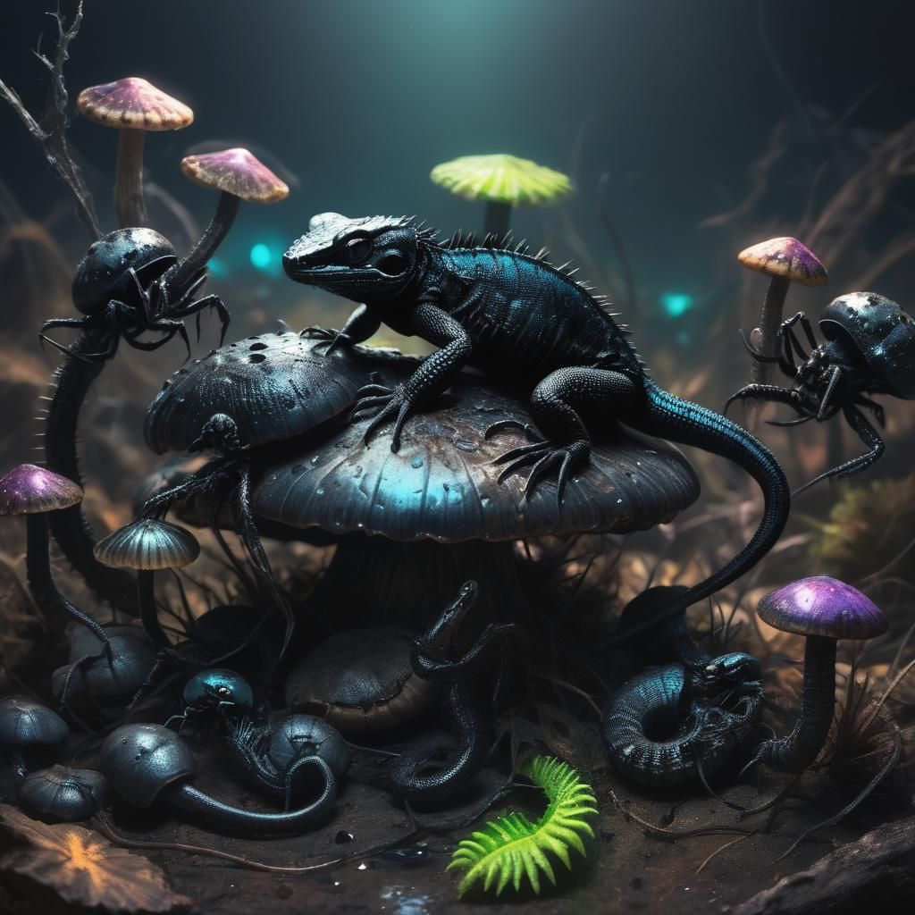 Eerie Dark Fantasy with Bioluminescent Creatures