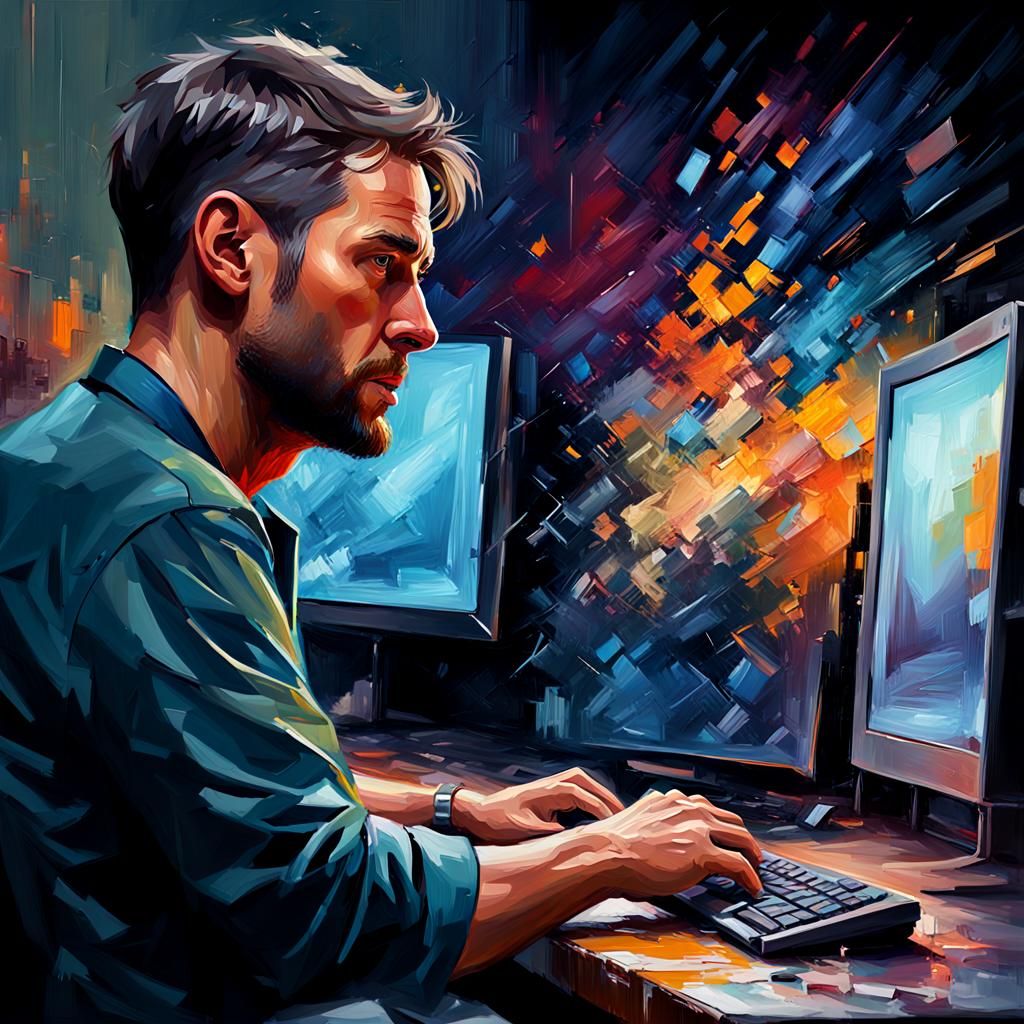 Man Chatting in Abstract Oil Painting Style