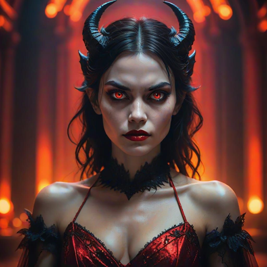 Gothic Demon Portrait in High-Contrast, 3D-Realistic Style