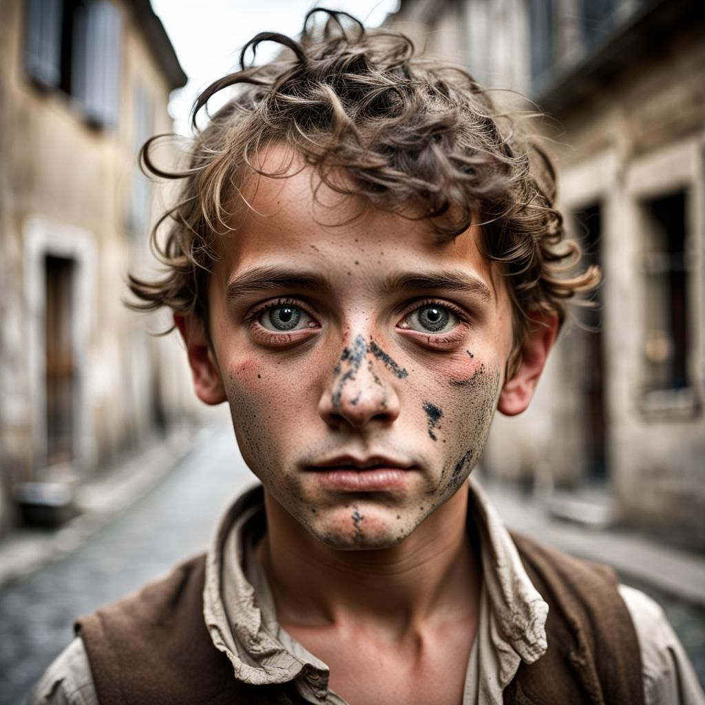 Peasant Boy in French Revolution Street Scene