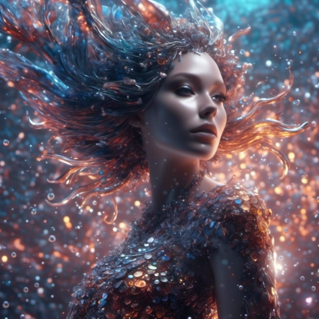 Crystal Mermaid with Pearl Flames in Realistic Style