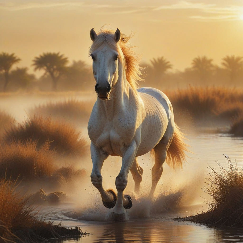 Camargue Horse Runs Wild in Digital Painting