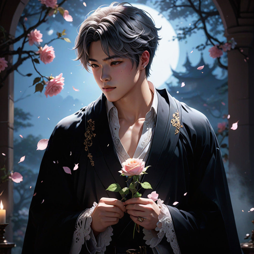 3D Anime Portrait of Jimin Holding a Delicate Rose