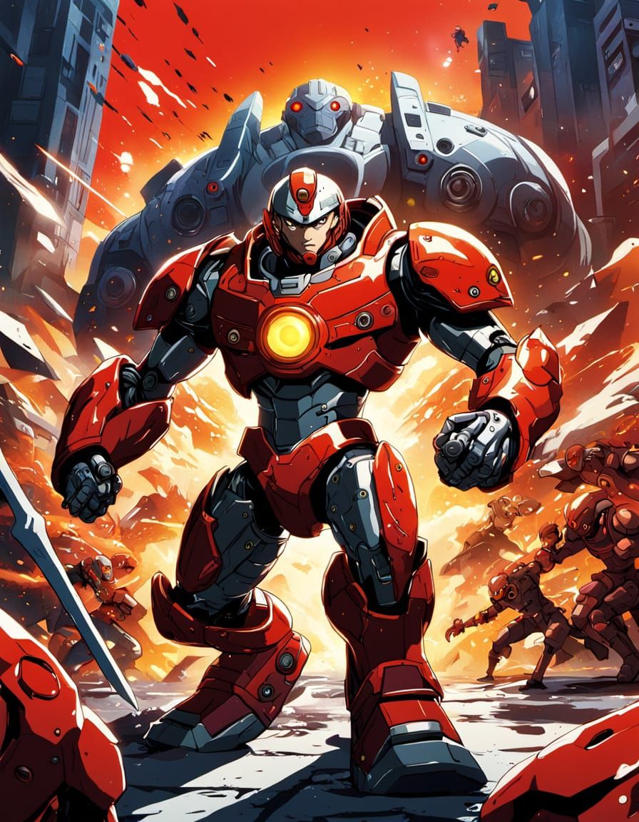 Cyborg 009 Battles Monsters in Anime Style